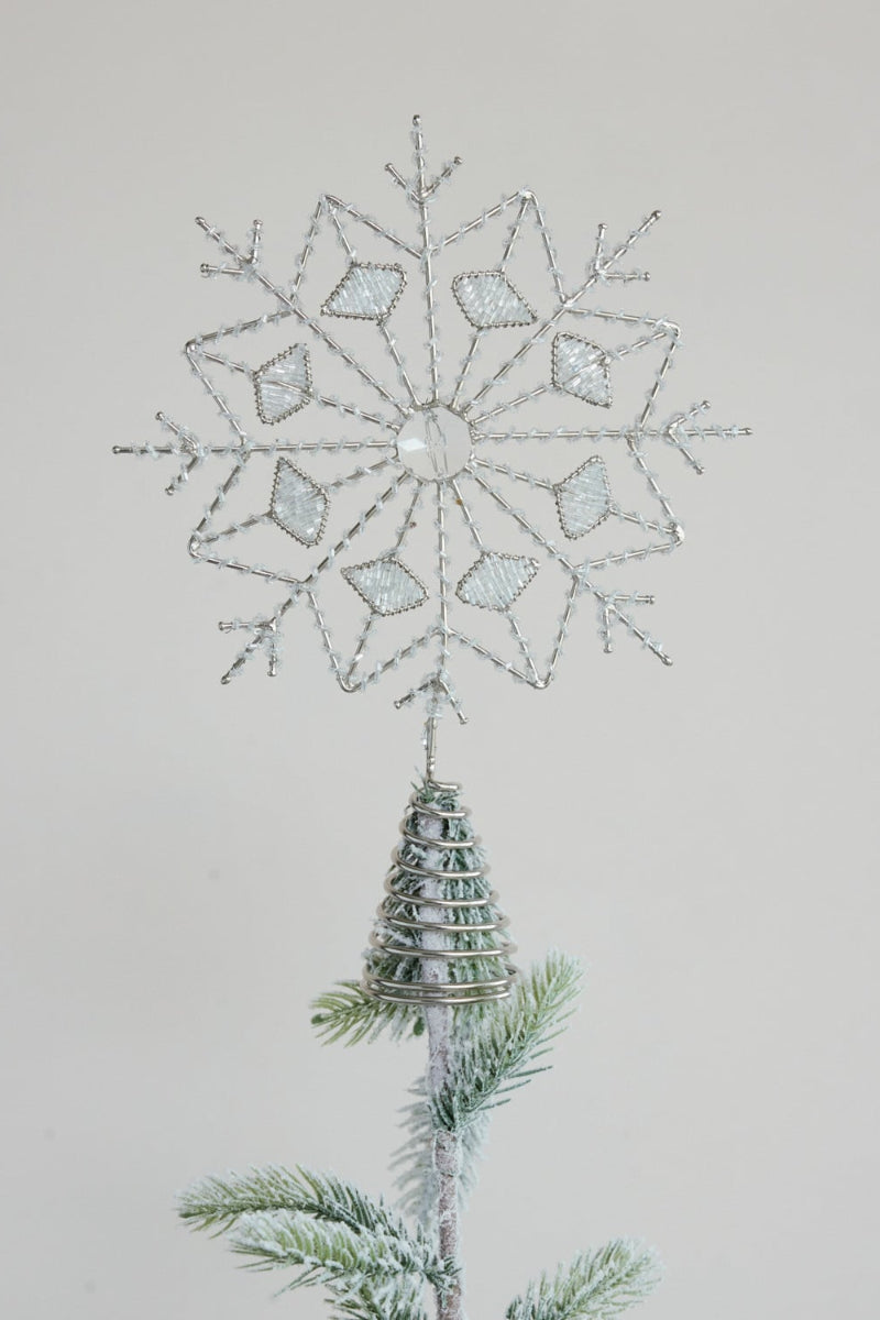 Metal & Glass Beaded Snowflake Tree Topper Silver