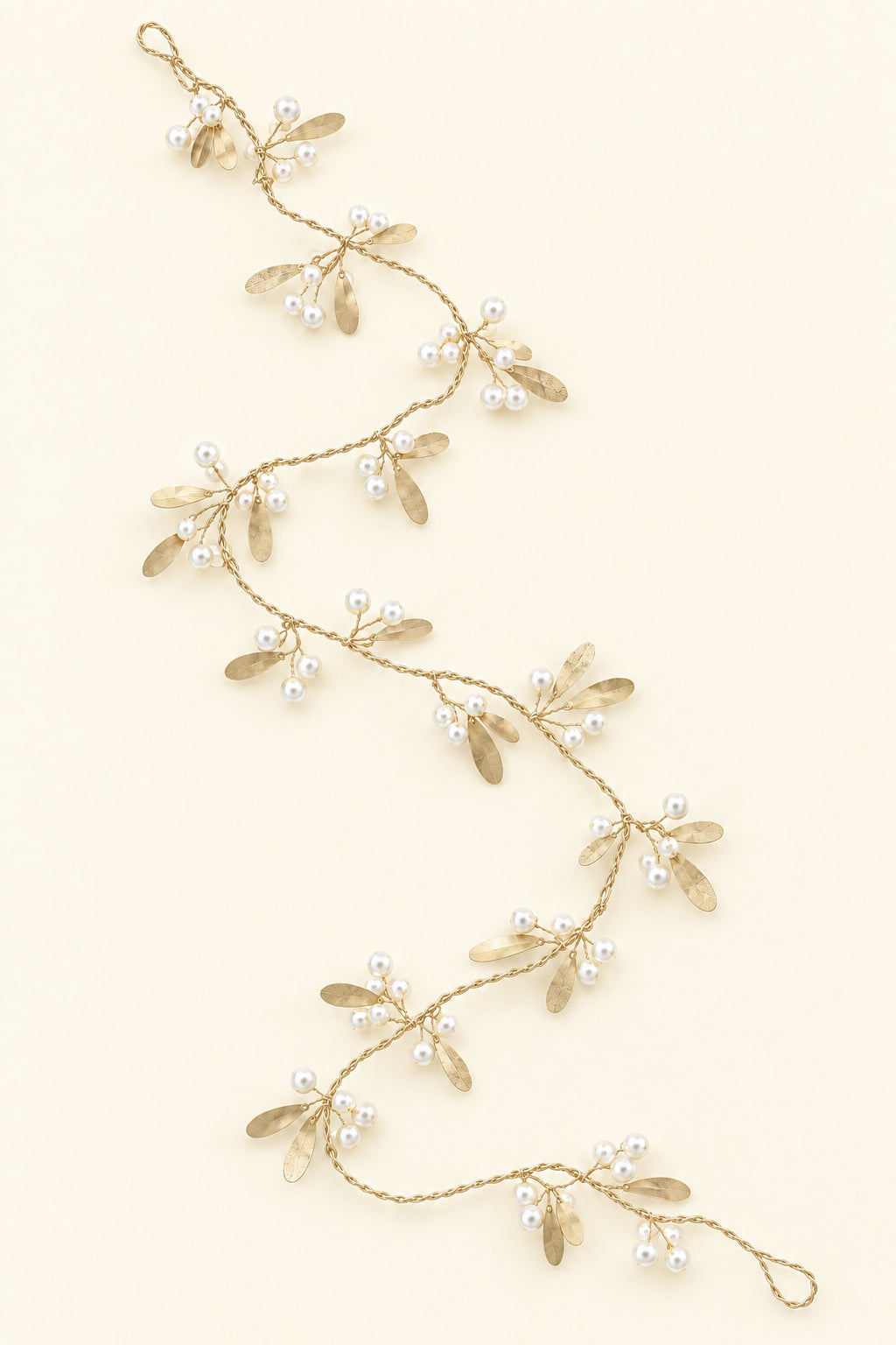 Metal Mistletoe Garland with Faux Pearls 72" Gold Finish