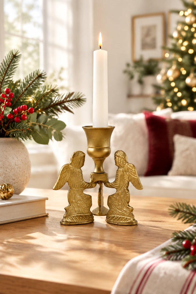 Metal Taper Holder with Angels Gold Finish