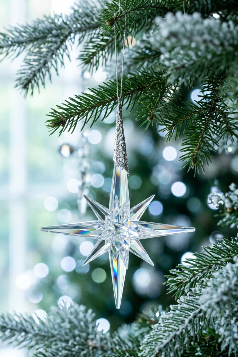 Filigree Top Clear Acrylic Star Ornament 7.25" Silver
