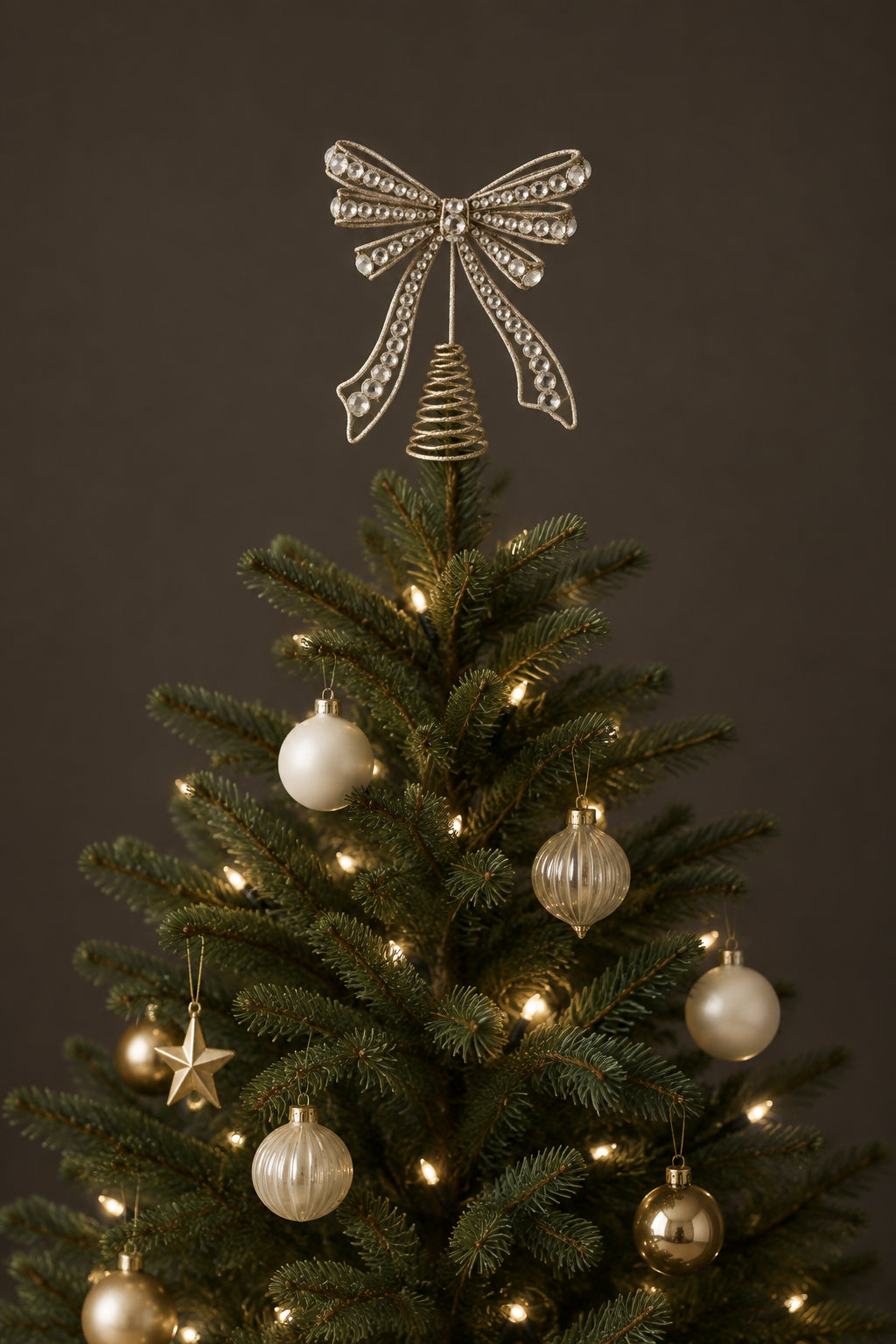Metal Bow Tree Topper with Acrylic Jewels & Glitter