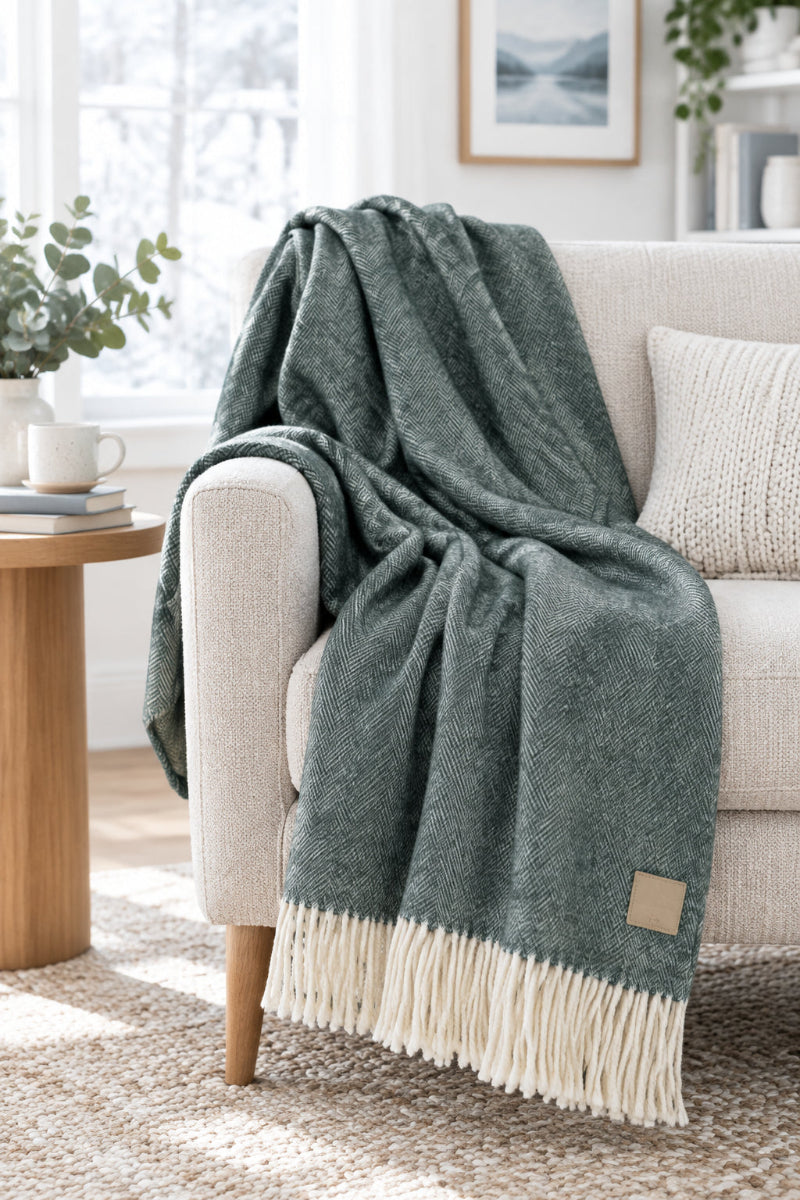 Lands Downunder Italian Herringbone Throw Pine