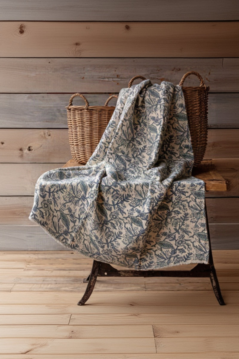 Cornflower Botanical Print Cotton Throw