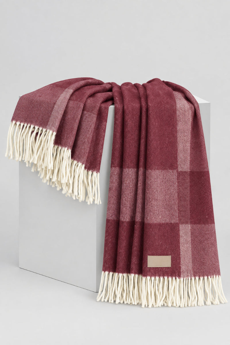Lands Downunder Hampton Plaid Herringbone Throw Cranberry