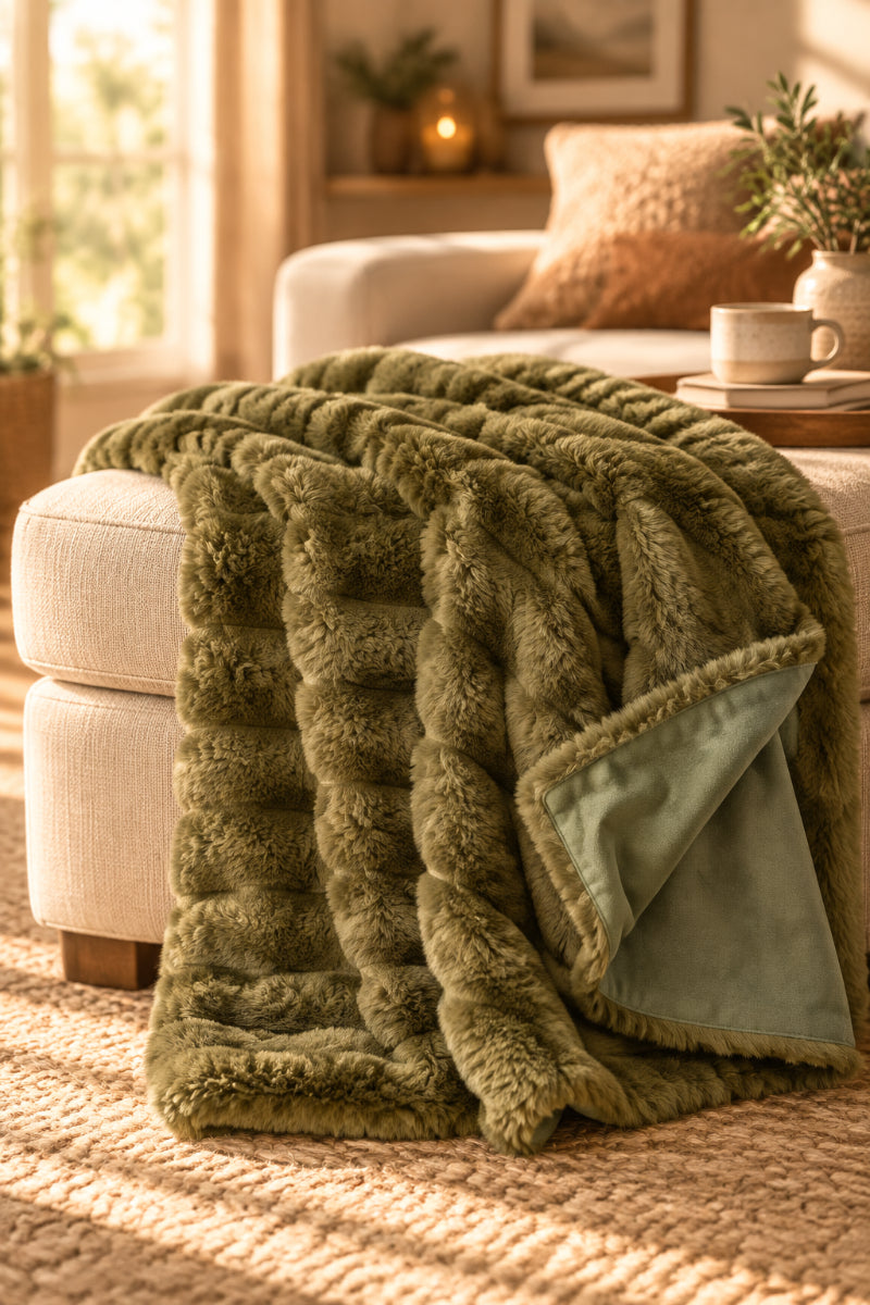 Faux Fur Throw 60" Dark Green