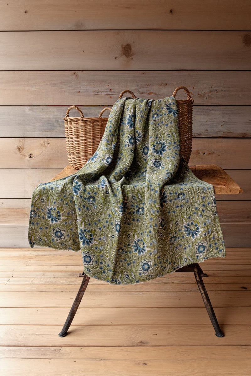 Plumbago Botanical Print Cotton Throw