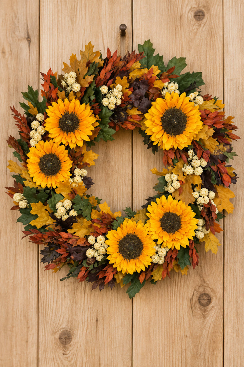 Dried Harvest Sunflower Wreath 22"