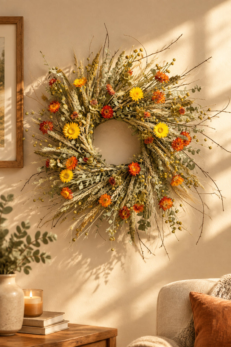 Dried Sunset Fields Wreath 22"