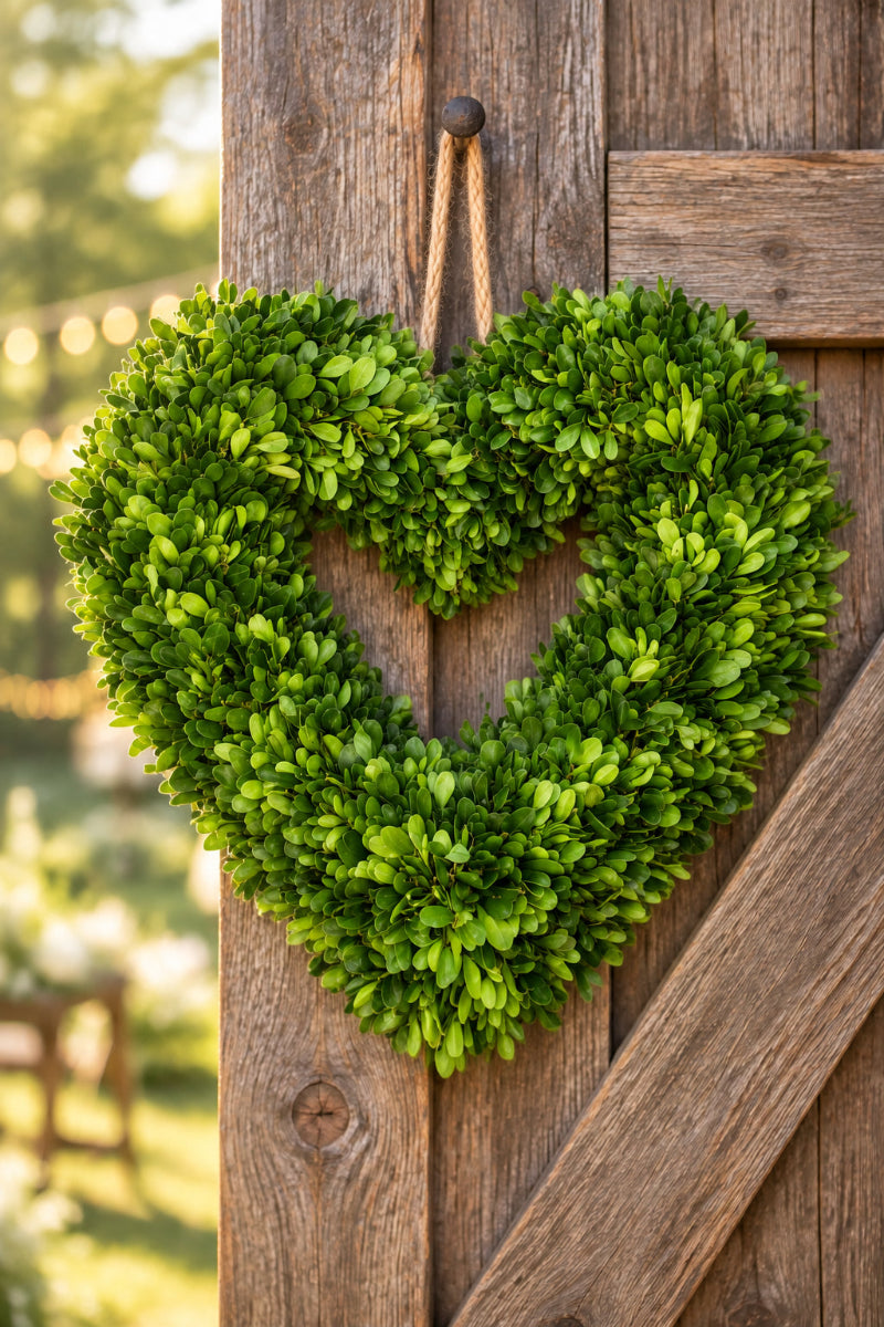 Preserved Boxwood Heart Wreath Single Side 16"