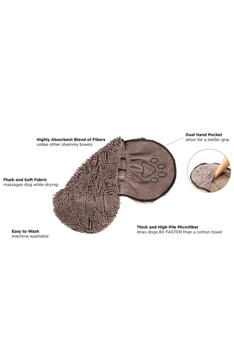 Dirty Dog Towel & Grooming Mitt Grey