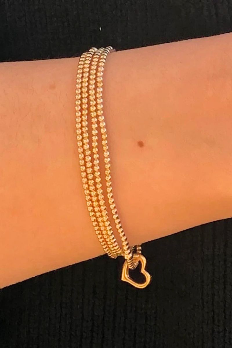 eNewton Classic Gold 2.5mm Bead Bracelet Love Gold Charm