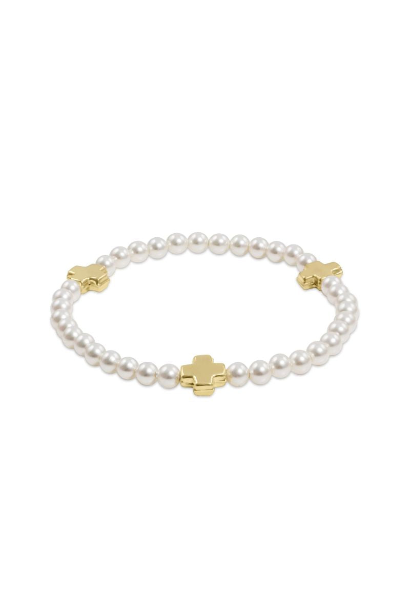 enewton Signature Cross 4mm Pearl Bracelet Gold