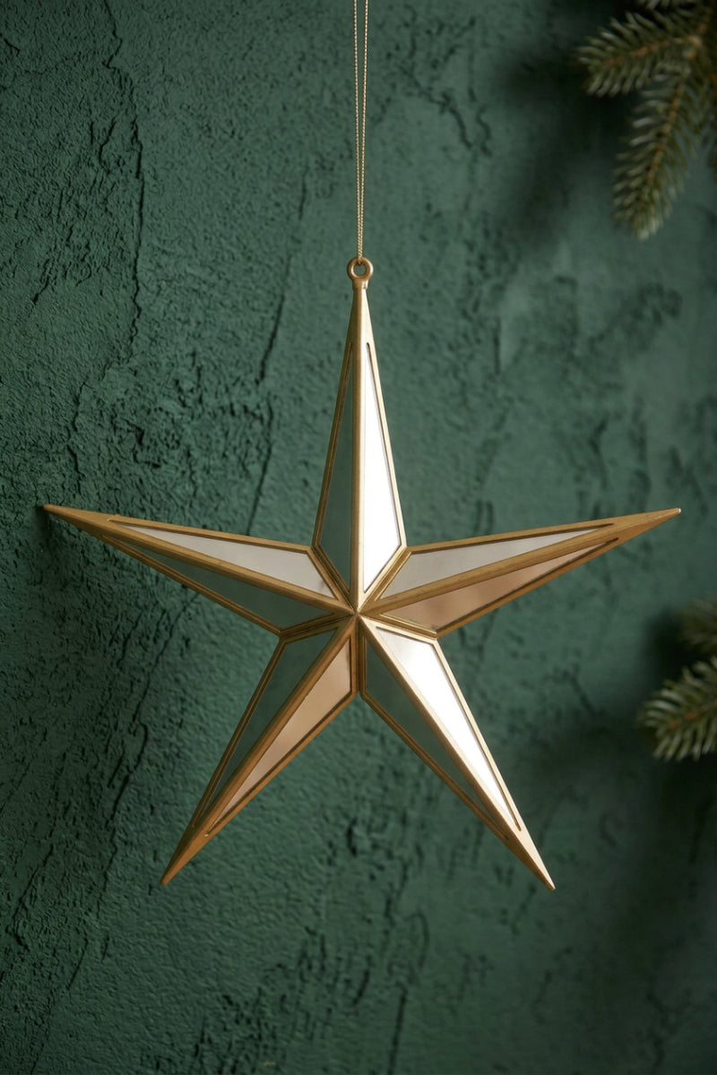 Star 5 Point 11.22"x10.63" Gold & White