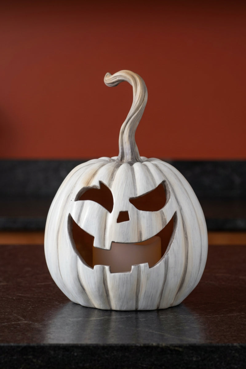 Flicker Flame White Jack-O-Lantern LED Resin Large