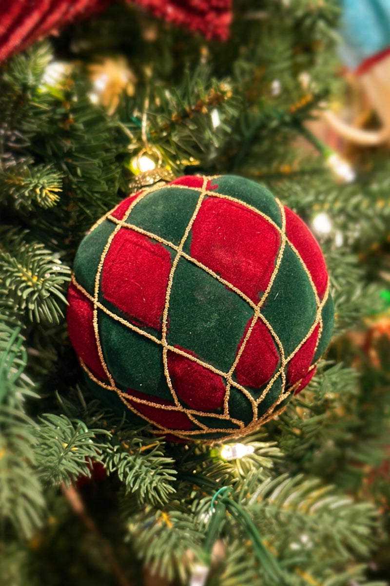 Glass Ball Ornament Green & Red