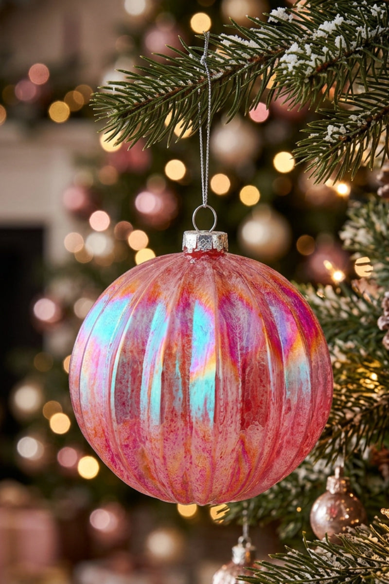 Fluted Glass Ball Ornament Red