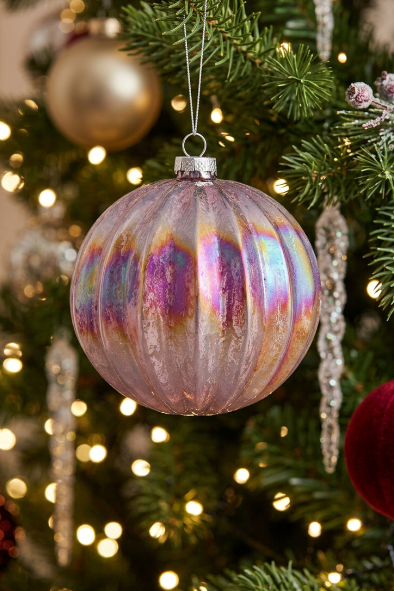 Fluted Glass Ball Ornament Burgundy