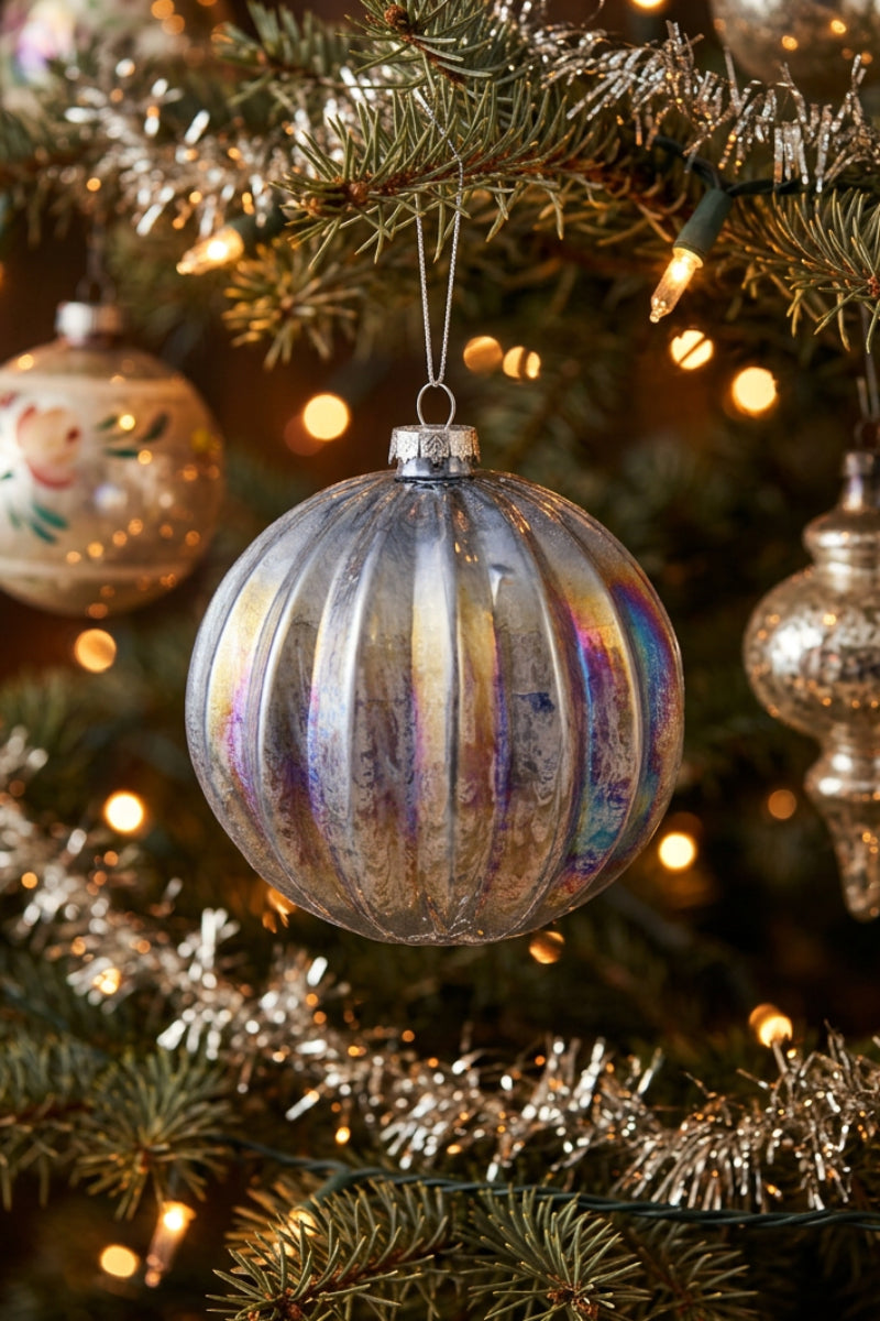 Fluted Glass Ball Ornament Dark Blue