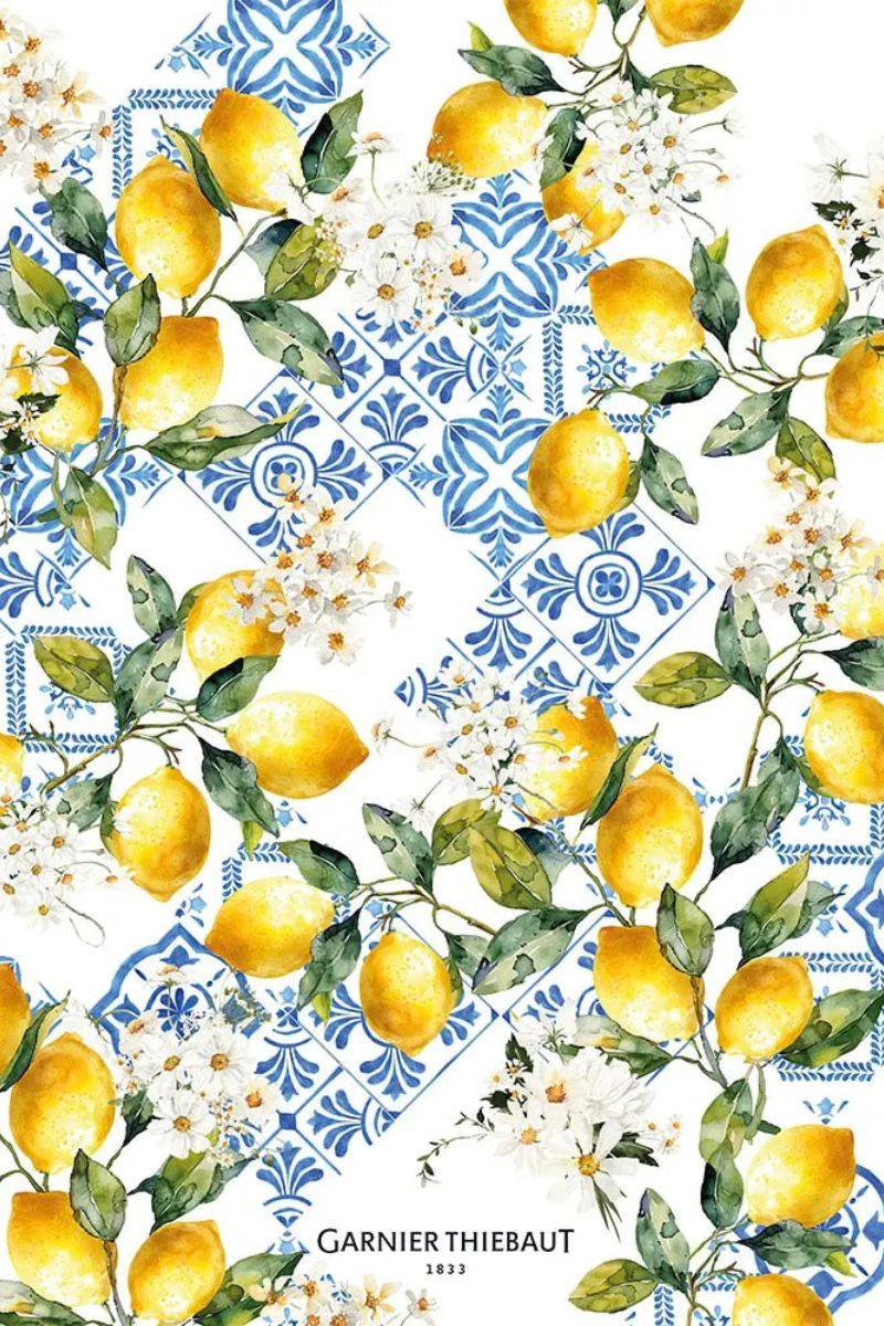 Garnier-Thiebaut Citrons Azulejos Bleu Kitchen Towel
