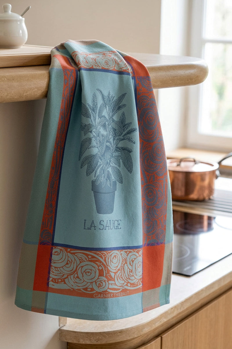 Garnier-Thiebaut La Sauge Givre Jacquard Kitchen Towel