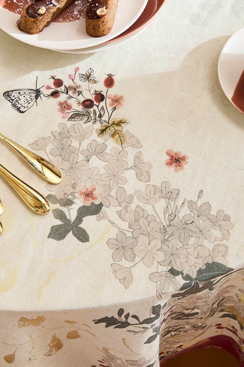 Garnier-Thiebaut Vintage Flowers Tablecloth Cranberry