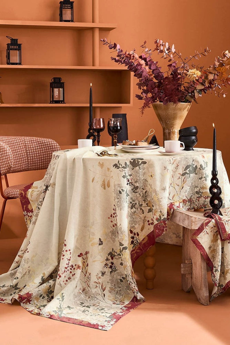 Garnier-Thiebaut Vintage Flowers Tablecloth Cranberry