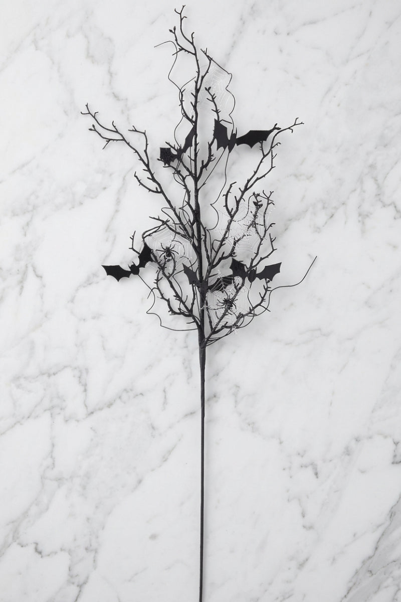 Faux Glitter Twig & Bat Stem 30" Black with Purple