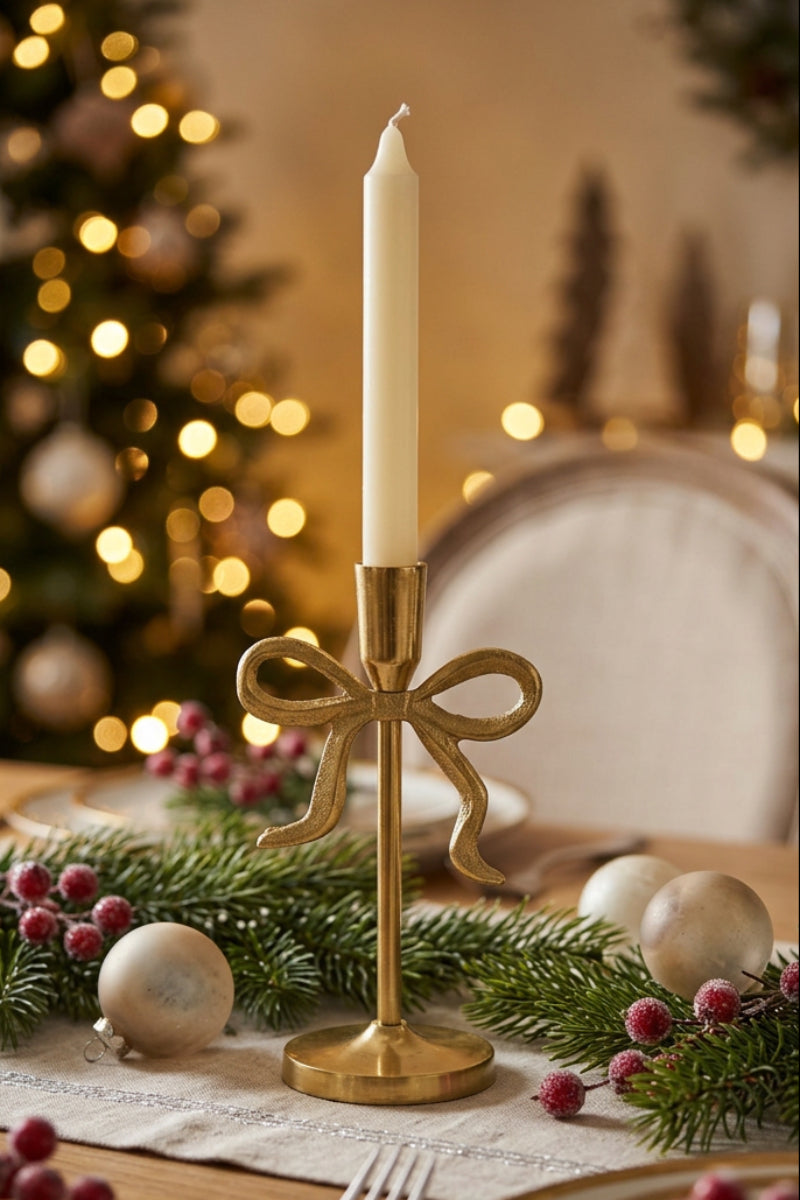 Bow Candle Holder 8.27" Gold