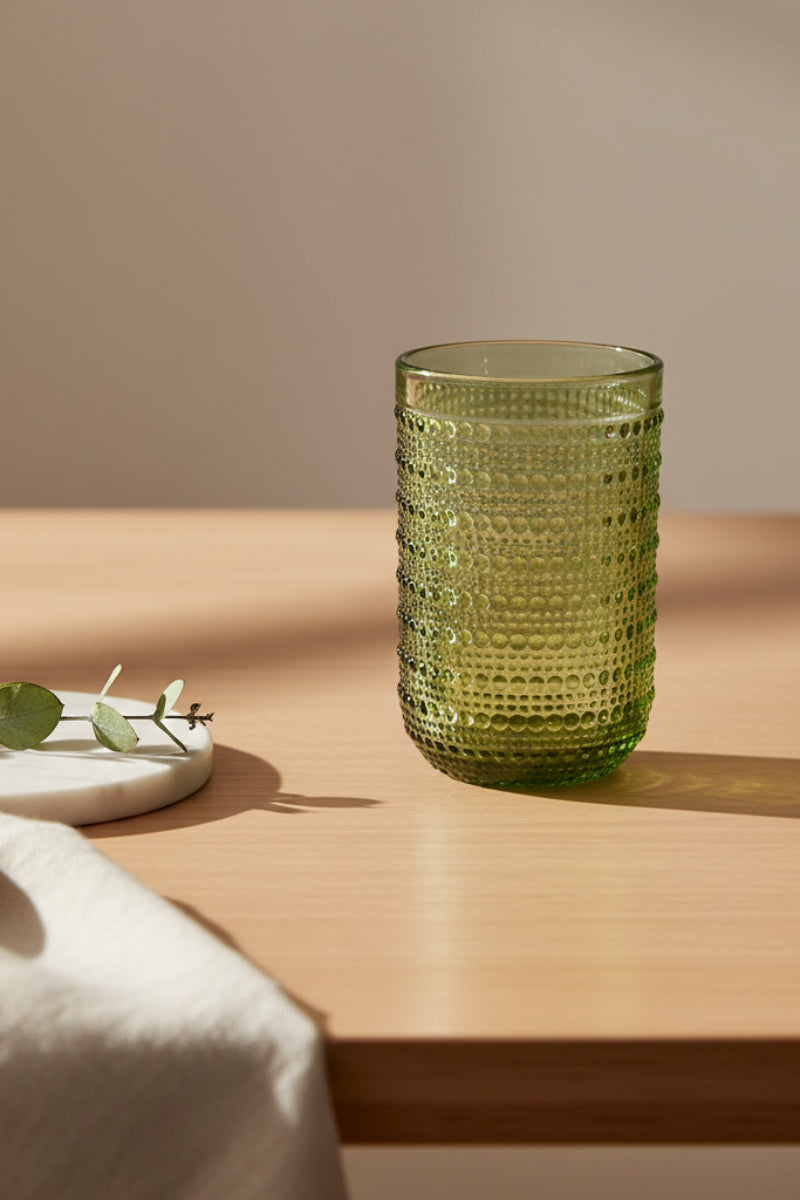 Creative Co-Op Drinking Glass with Raised Dots 12oz Green