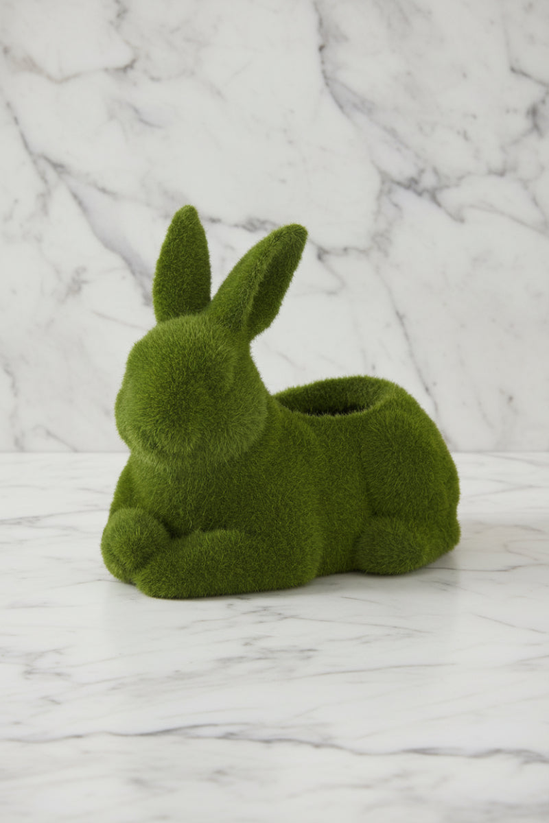 Flocked Mossy Rabbit Container Small  Green