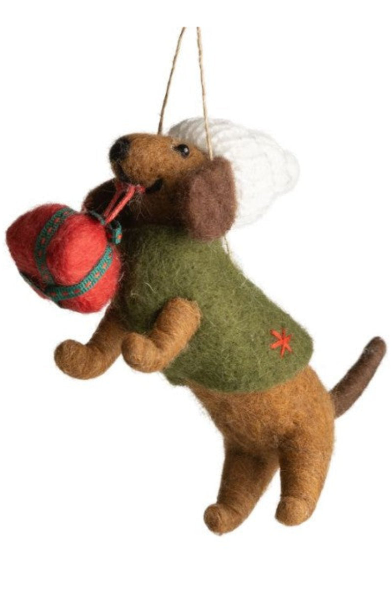 Felt Daschund Holding Gift Ornament