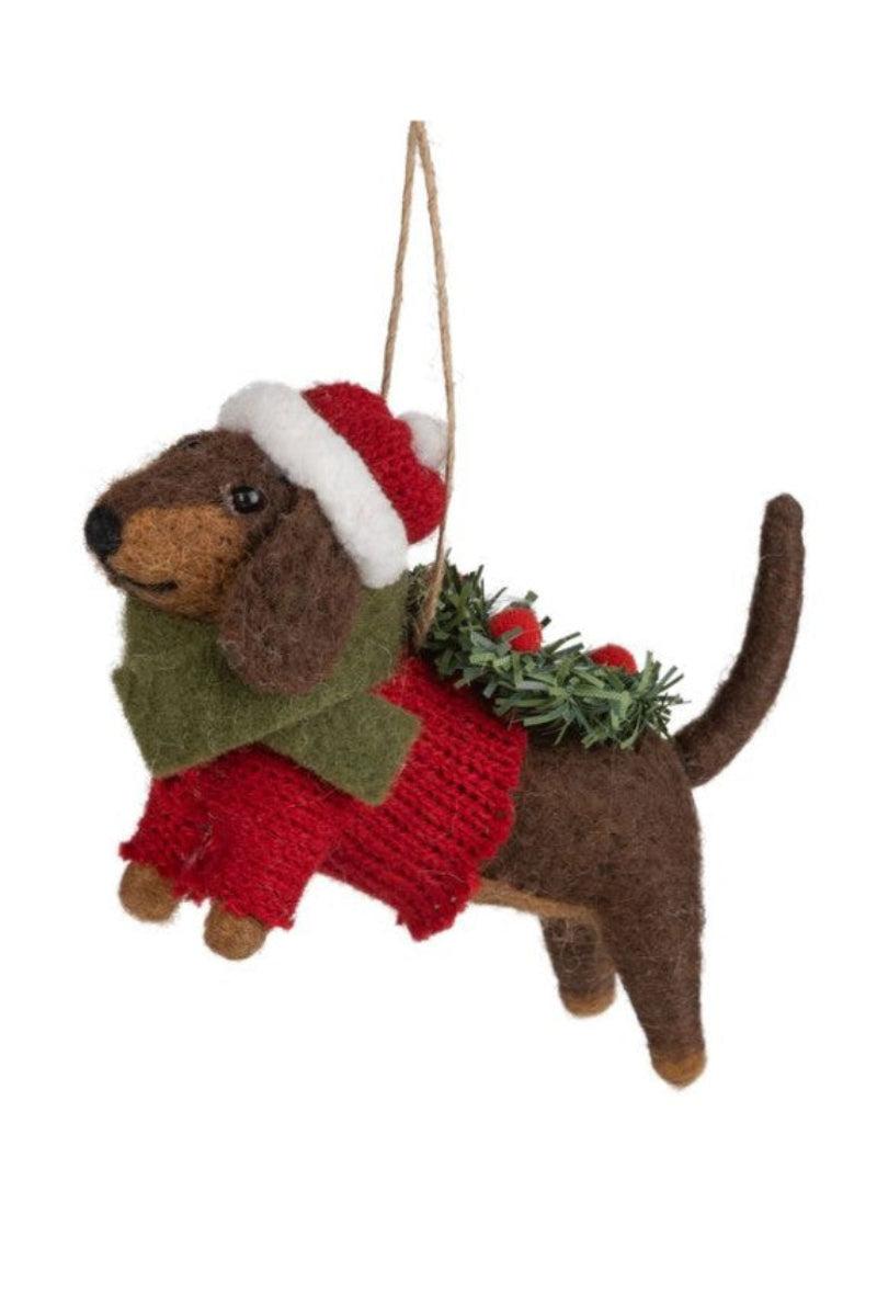 Felt Daschund in Christmas Outfit Ornament