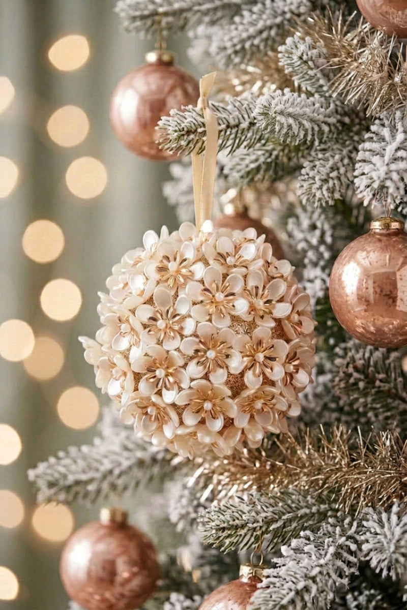 Pearl Floral Ball Ornament 4"