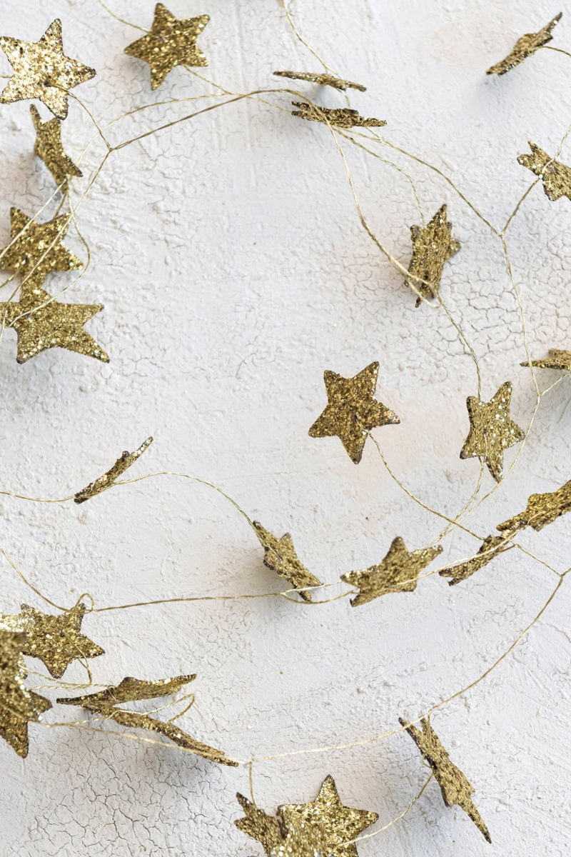 Glitter Paper Star Garland 72" Gold