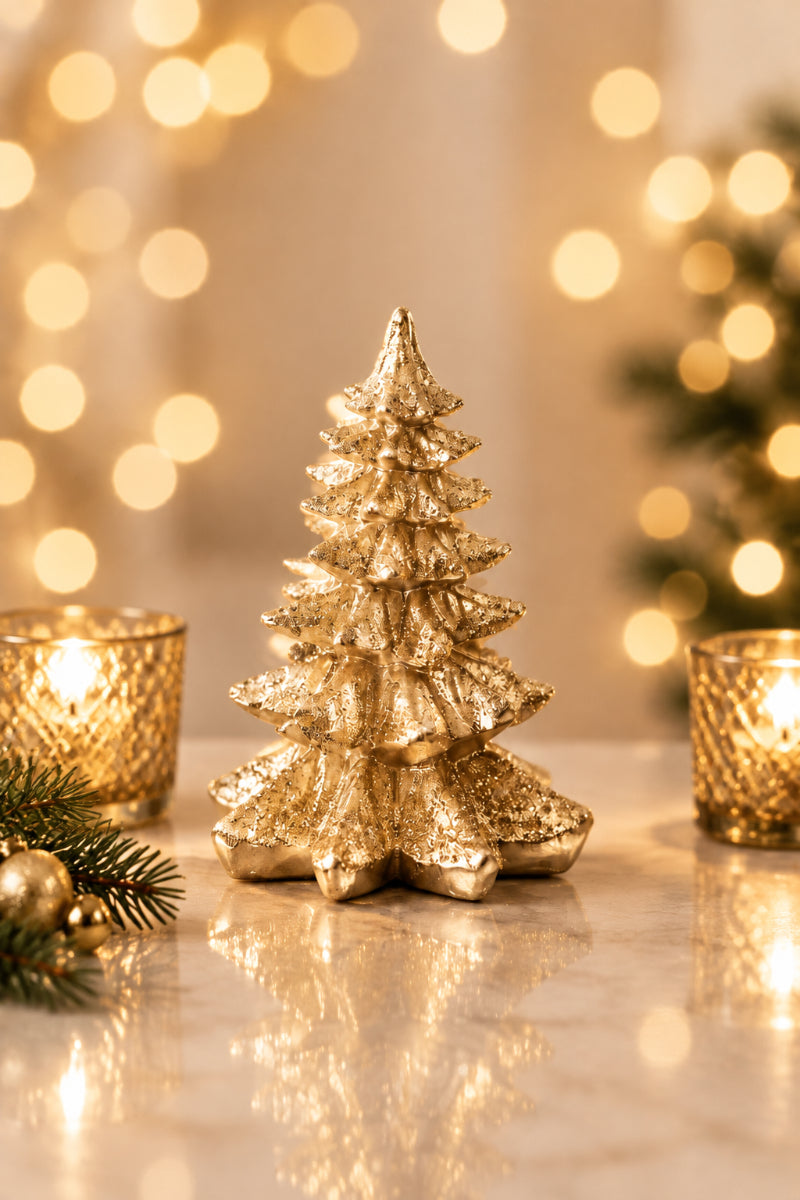 Glittered Resin Christmas Tree Small Gold