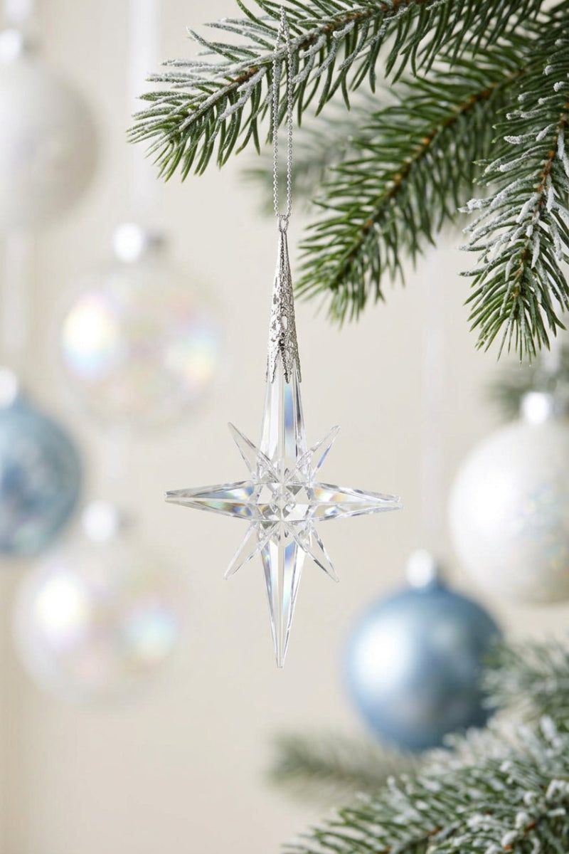 Filigree Top Clear Acrylic Star Ornament 4.75" Silver