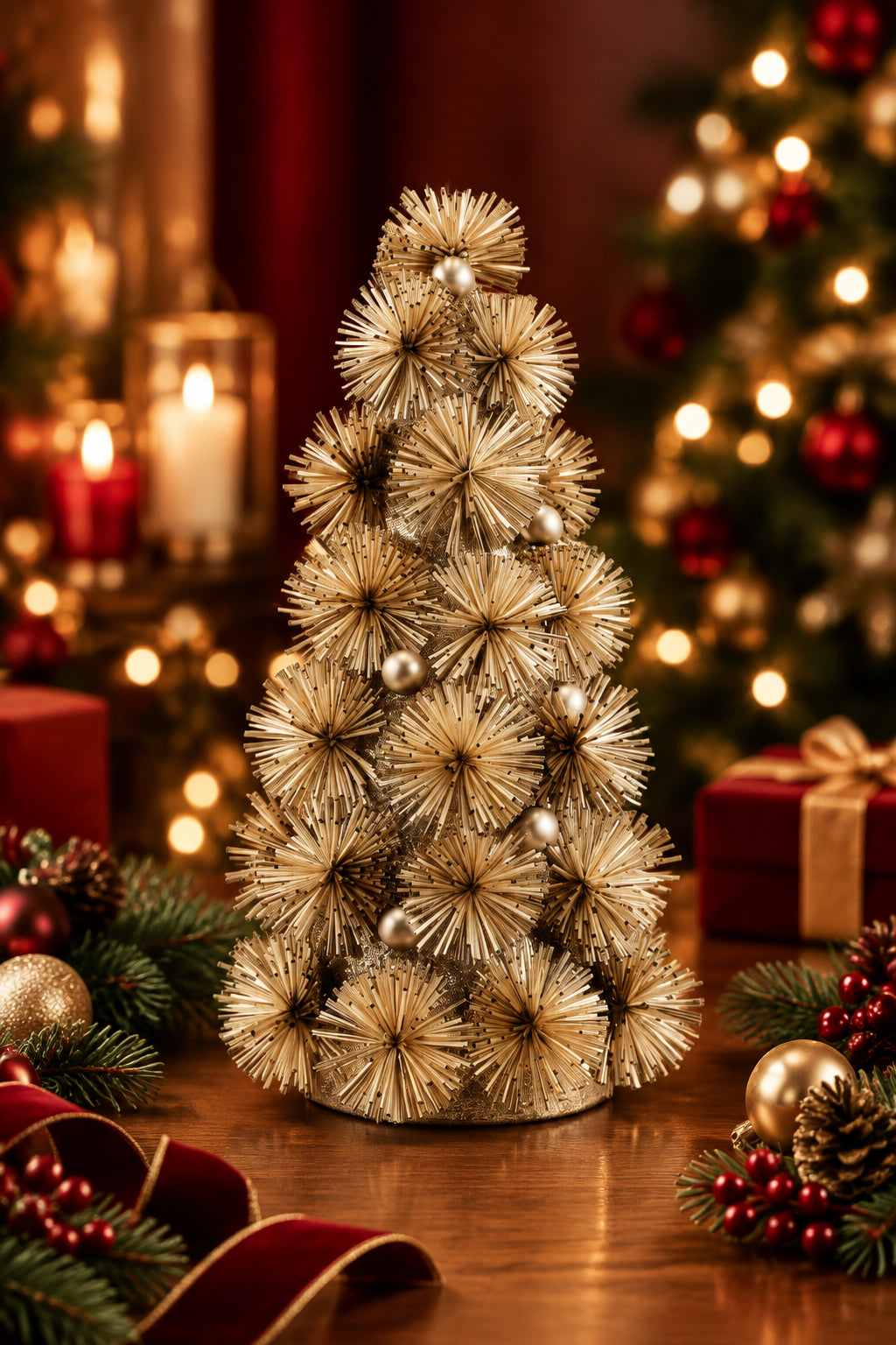 Tinsel Ball Tree with Glitter Beads,13" Antique Silver Finish