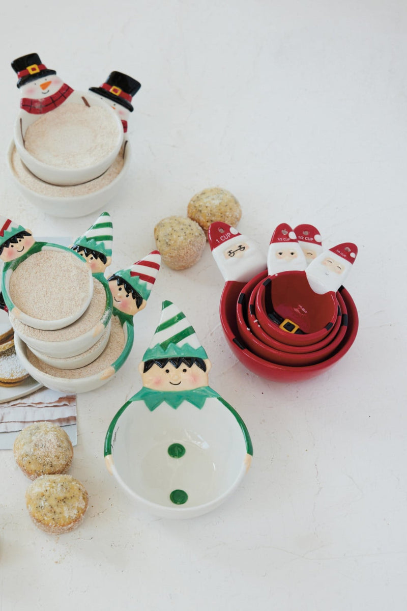 Ceramic Santa Shaped Measuring Cups, Red, White & Black Set of 4