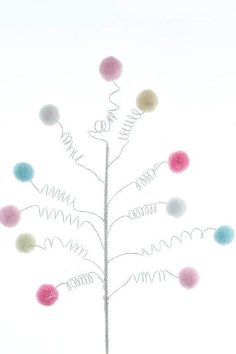 Curley Glittered Pom Pom Spray 24" Pink, Blue & White