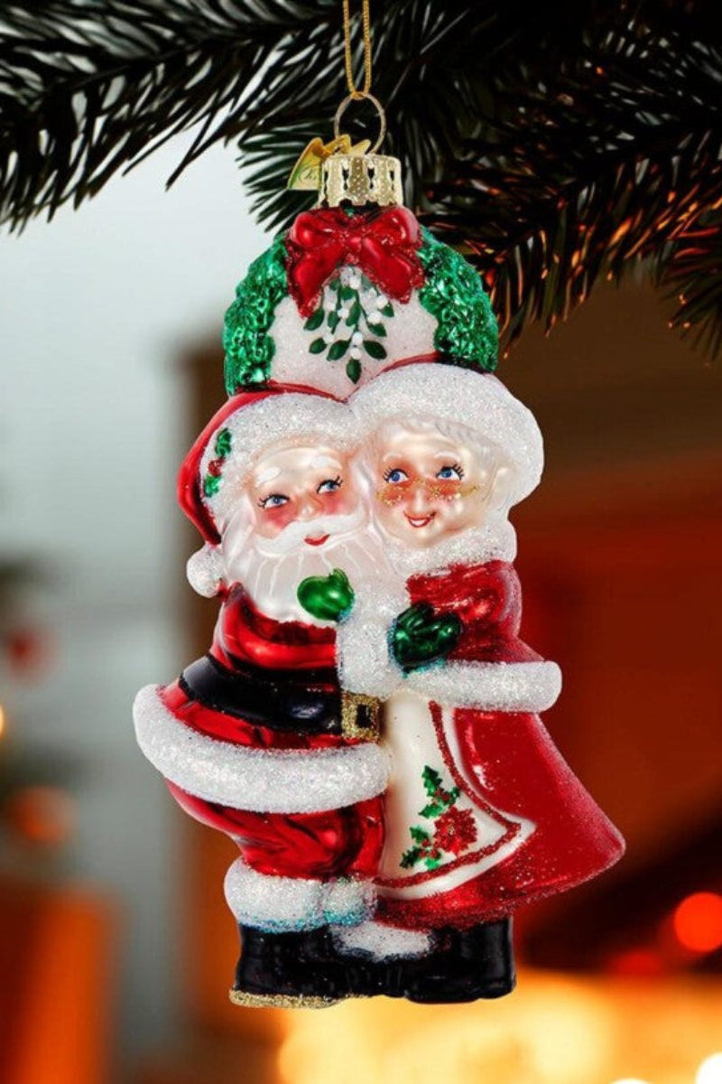 Noble Gems Mr. & Mrs. Santa Under Mistletoe Ornament 5"