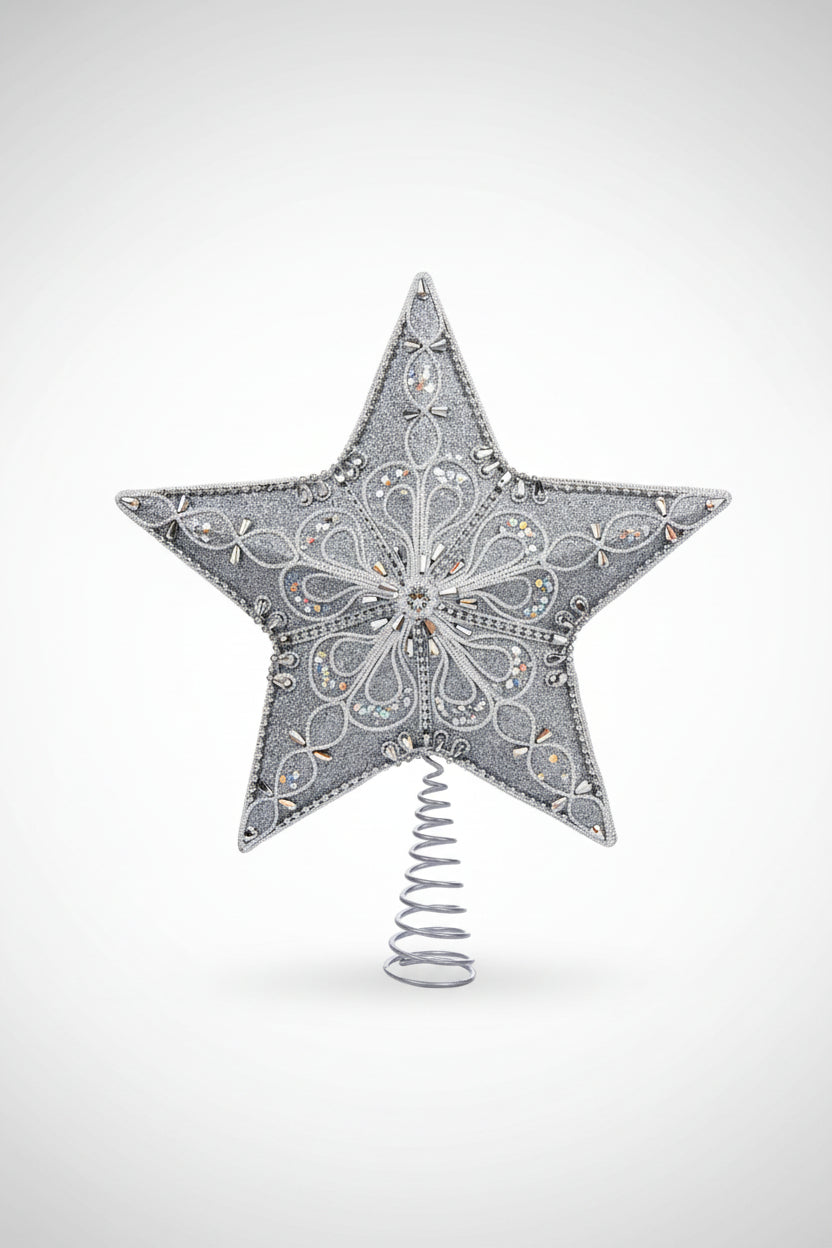 Silver Star Silver Tree Topper 13.5"