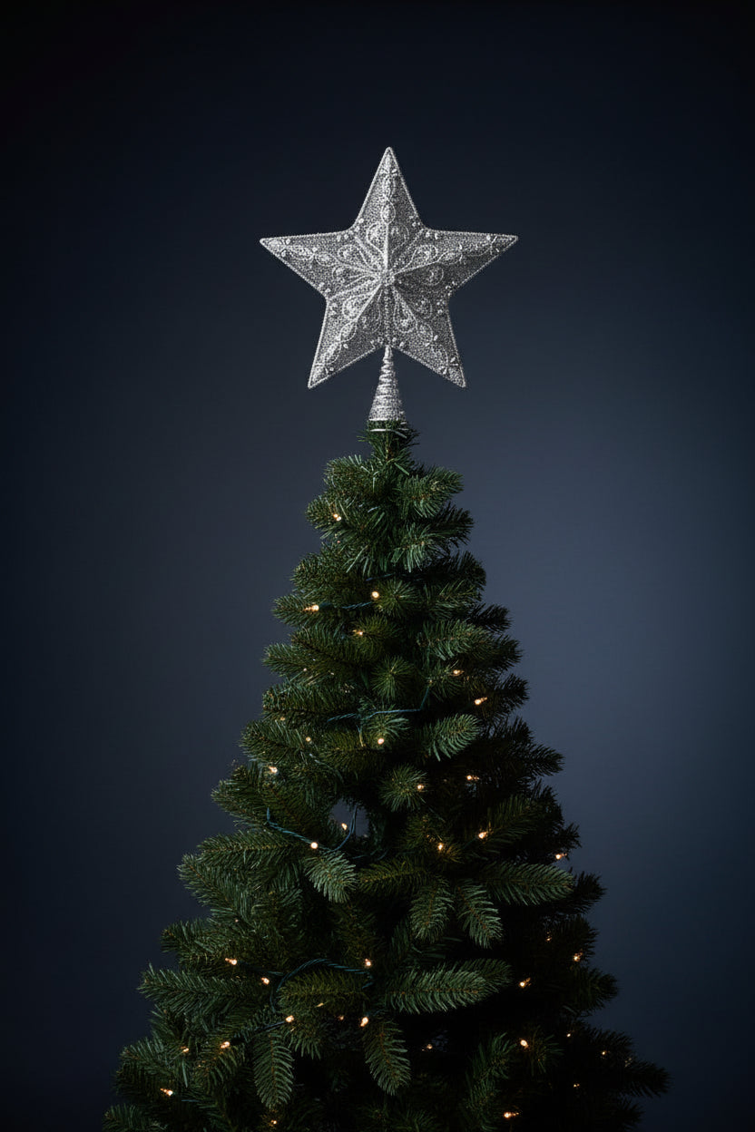 Silver Star Silver Tree Topper 13.5"