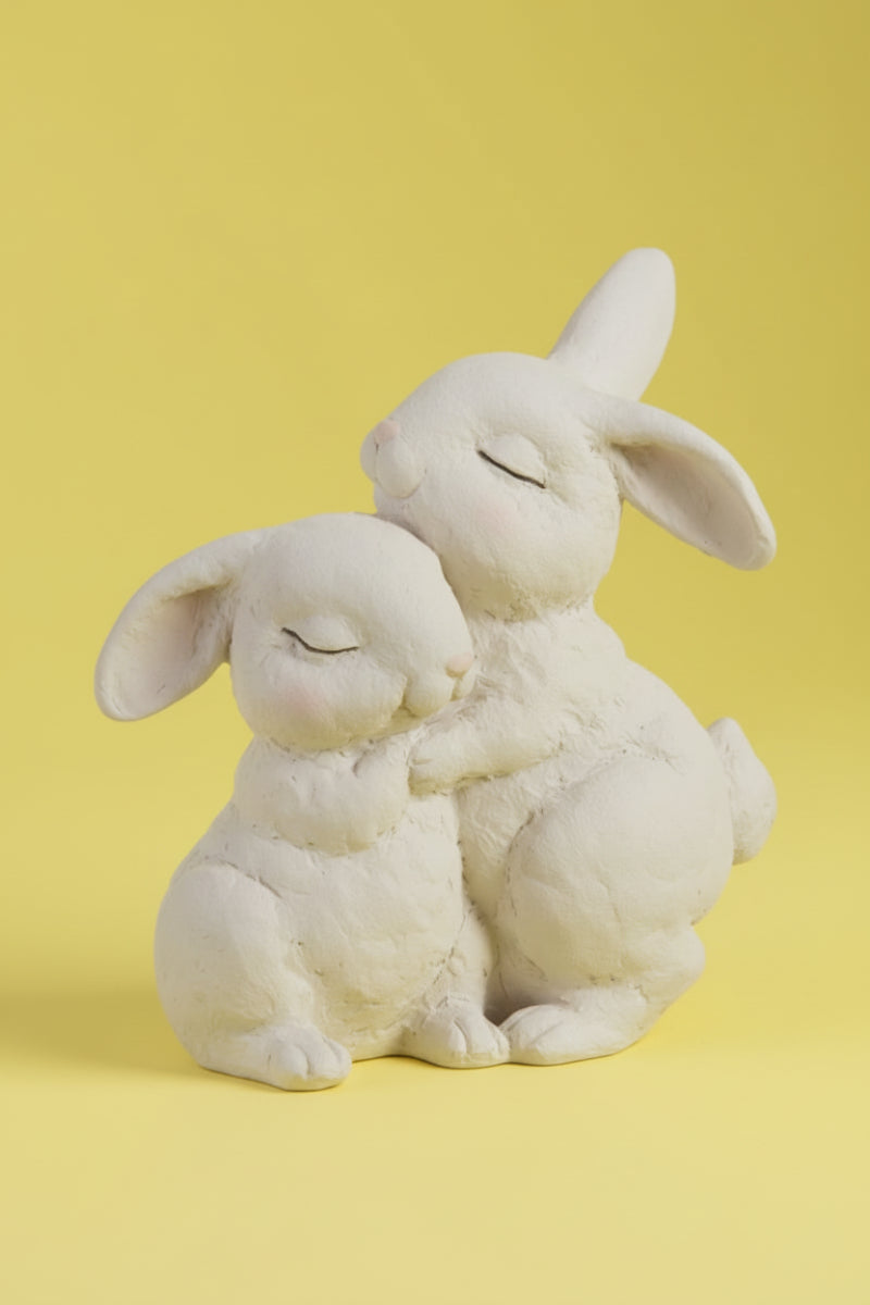 Bunnies Hugging Poly Resin 7" White