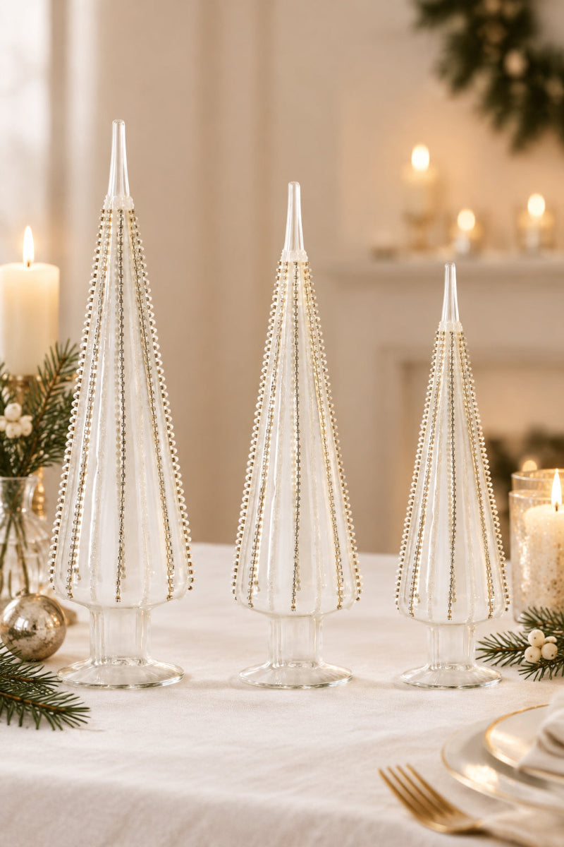 Jeweled Clear Glass Cone Tree Medium