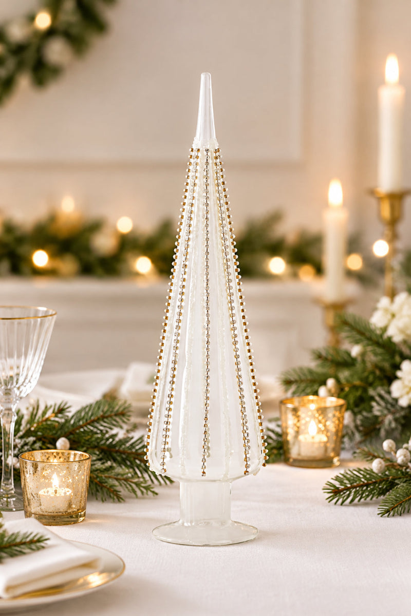 Jeweled Clear Glass Cone Tree Medium