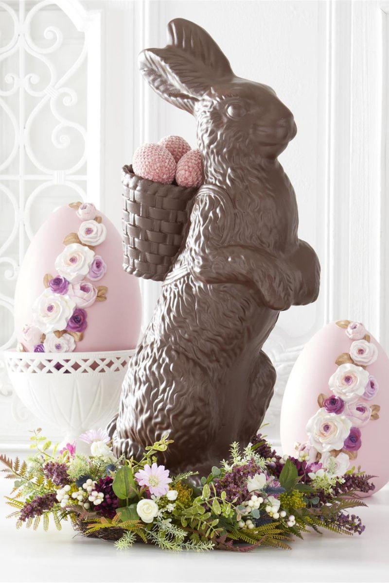 Resin Chocolate Bunny with Open Basket 34.25"