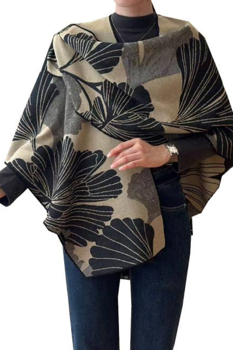 Large Ginkgoes Reversible Loop Wrap Black & Tan