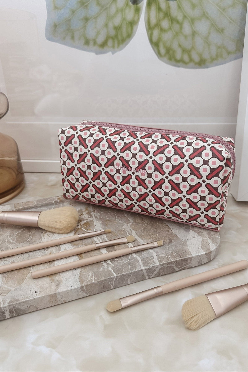 Louenhide Brianna Makeup Bag with Brush Set Retro Pink