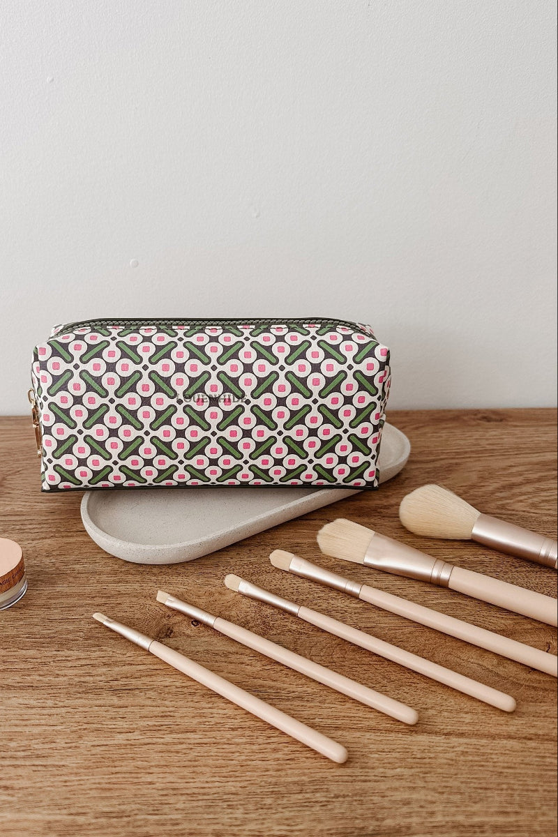 Louenhide Brianna Makeup Bag with Brush Set Retro Olive