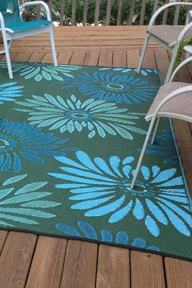 Border Concepts Daisy Outdoor 4'x6' Mat Aqua Green